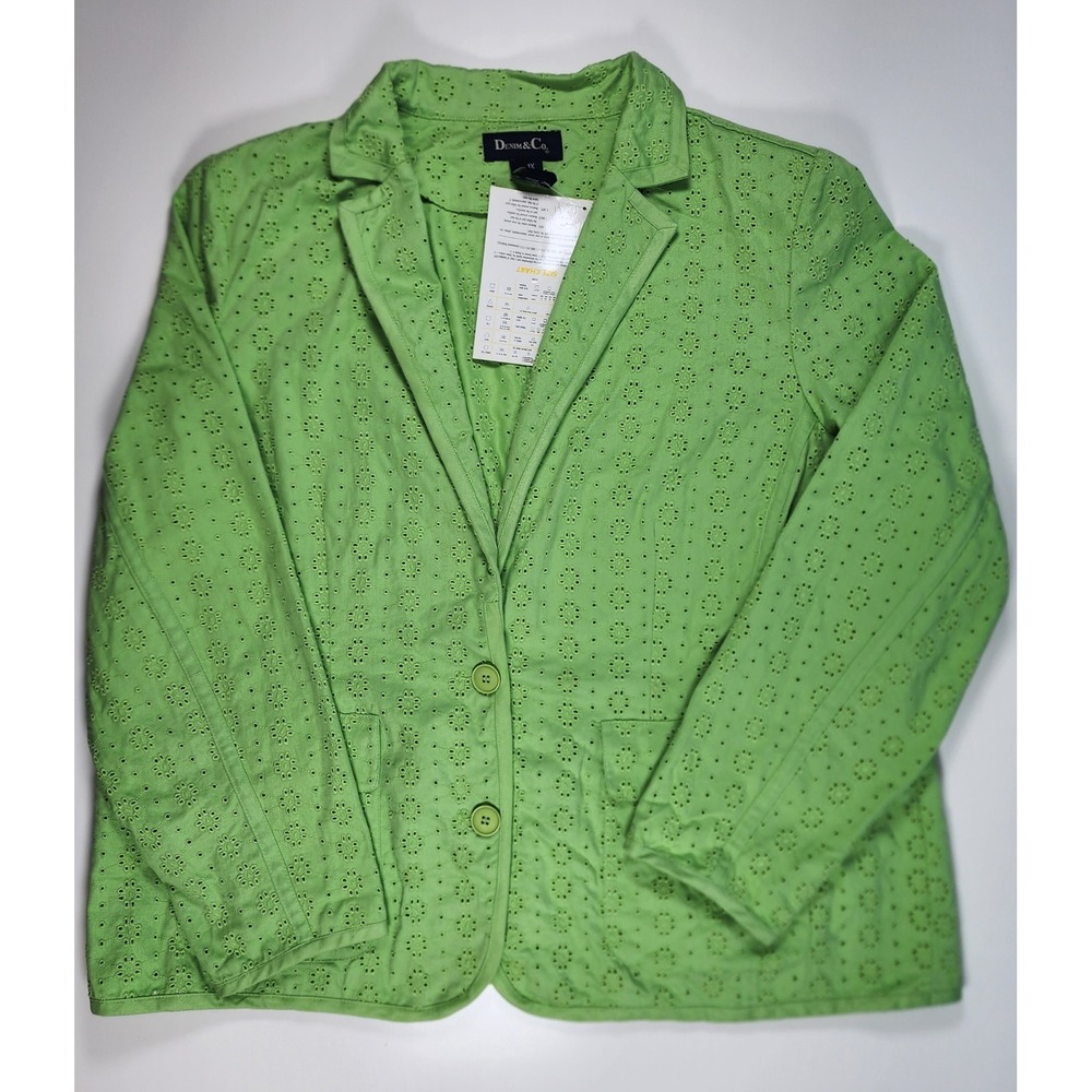 Denim & Co Women's Eyelet Blazer Jacket Size 1X Boho Cottagecore NWT - Picture 2 of 13